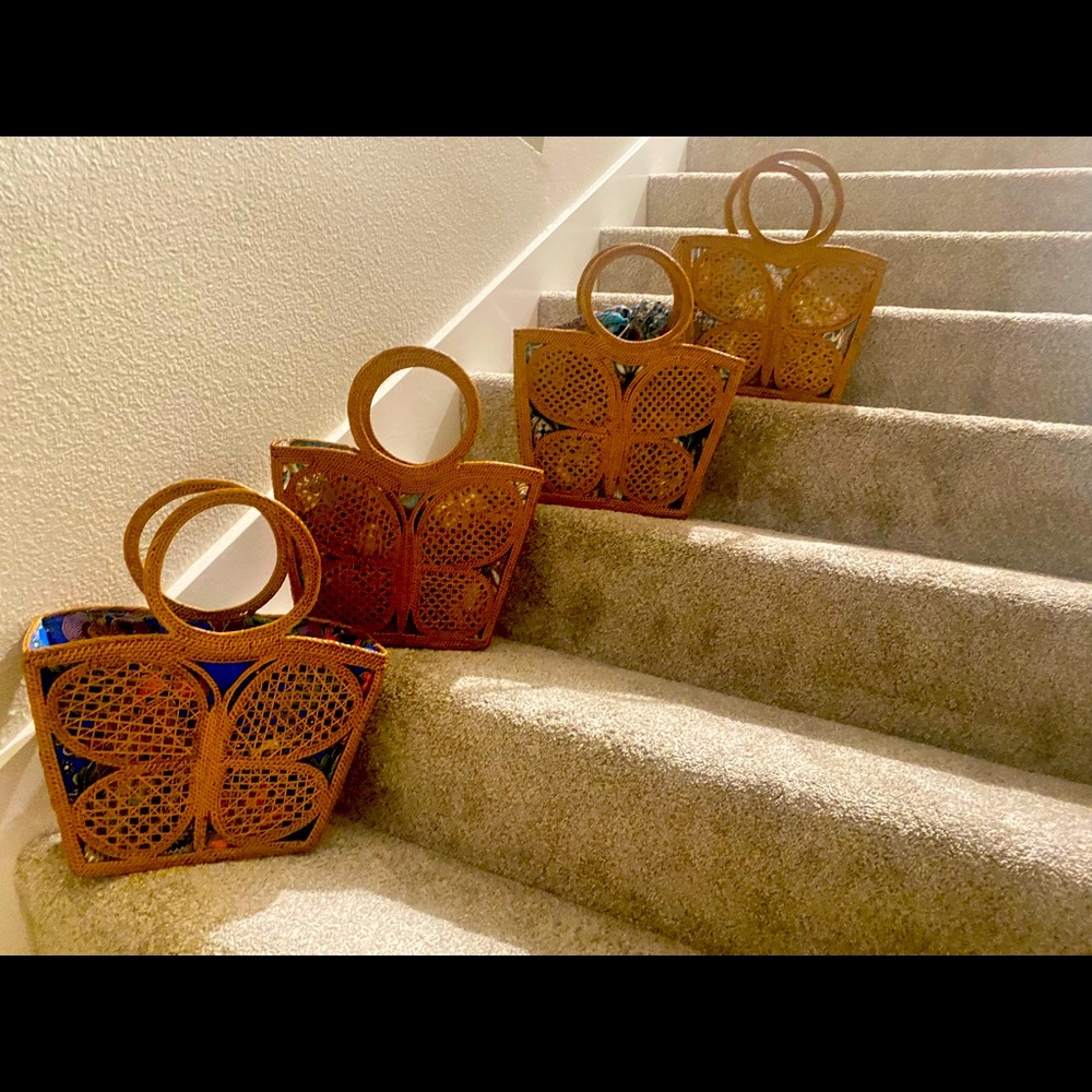 Best quality natural straw grass rattan with butterfly motif style woman handbag